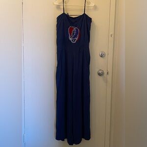 Jayli Navy Blue Grateful Dead Lightning Skull Jumpsuit